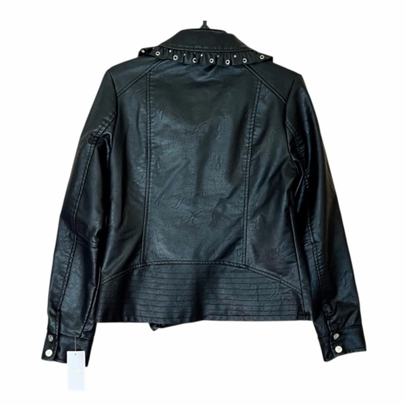 NWT Jessica Simpson Ruffled Black Faux Moto Leather Jacket Size Small - Picture 3 of 16